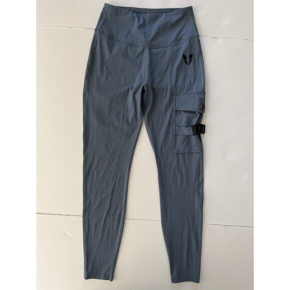 Firm Abs Leggings Women S Dusty Blue Cargo Pants Stretch Athleisure High Rise - Picture 3 of 10